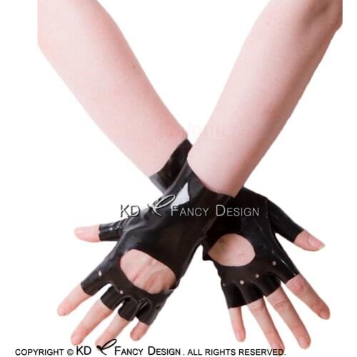 Black Sexy Fingerless Short Latex Gloves With Holes Rubber Mitts Mittens ST-0018