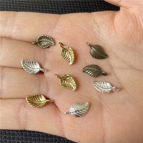 JunKang 60pcs 15x7mm Alloy Leaves Shape Antique Pendant Charms Necklace Bracelet Earring DIY Jewelry Making Accessories Supplies
