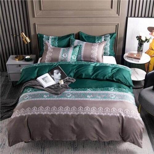 Queen Size Bedding Set King Size Green Color Striped Printed Bed Sets Duvet Cover Set with Pillowcase for Double Bed Bedclothes