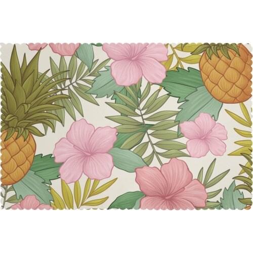 Set of 6 Tropical Flowers Pineapple Placemats for Dining Table Place Mat in Kitchen Accessories Cup Wine Mat