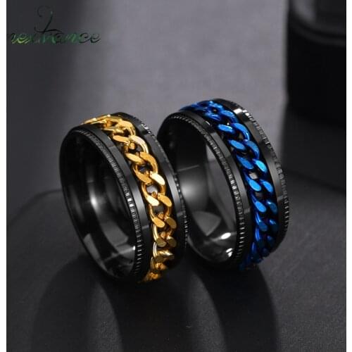 Nextvance Titanium Steel The Punk Rock Black Spinner Chain Ring Rotatable Links for Men and Women Unique Gift Wedding Band Jewe