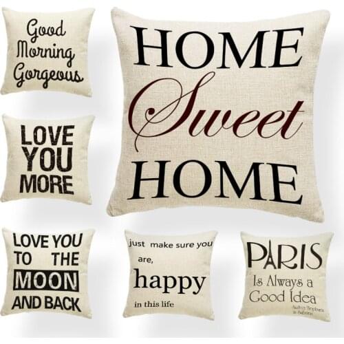 Paris Eiffel Tower Cushion Cover Holiday Cover Pillow Word Family Farmhouse Presents Black Dakimakura Happy Square Linen Luxury