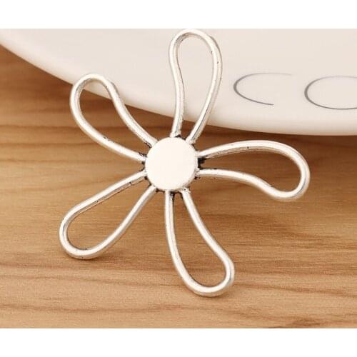 10 Pieces Tibetan Silver Large Hollow Open Flower Charms Pendants for Jewellery Making Accessories