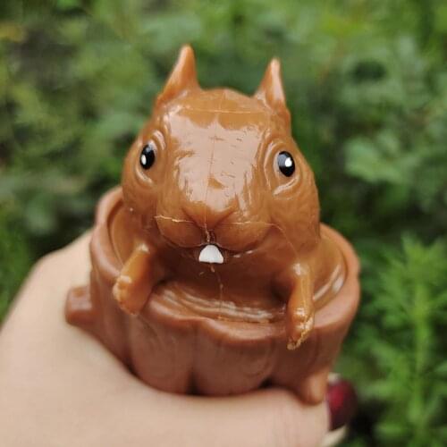 Popite Squirrel Cup Office Decompression Squirrel Stump Decompression Cute Pet Pinch Toy Stress Reliever Toys Fidget Toys