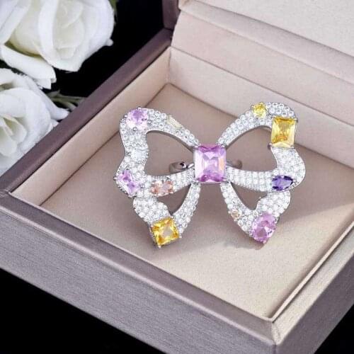 Romantic Luxury Butterfly Rings Inlay Dazzling Colorful AAA Zircon Fashion Korean Style Jewelry For Women Wedding Eternity Ring