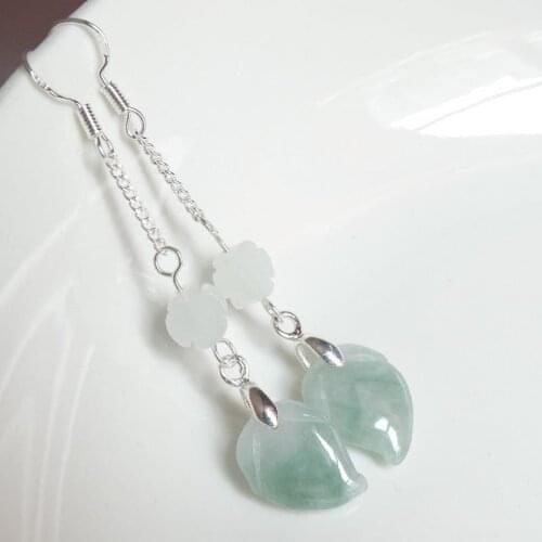 Self Created 925 Silver Natural Emerald Jade Peach Beads Earrings Original DIY By Hand Accessories Women Gifts Jewelry