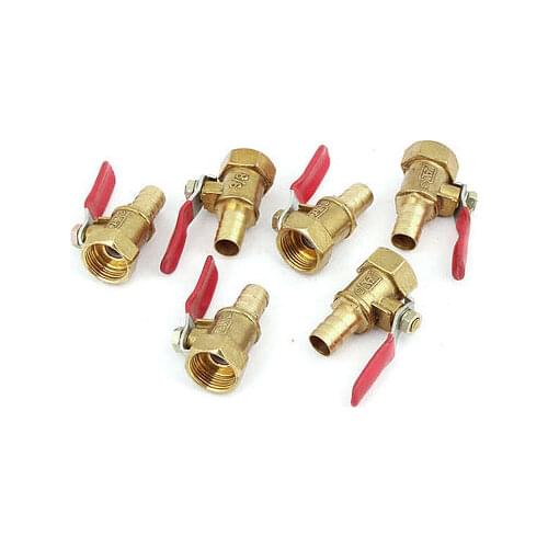 6pcs 10mm Barb Hose to 3/8PT Female Thread in Line Shut Off Ball Valve Gold Tone