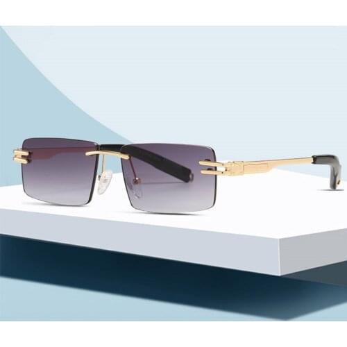 Retro Womens Rectangle Sunglasses Men Metal Frame Gradient Shades Classic Brand Rimless Sun Glasses For Female Oculos de sol