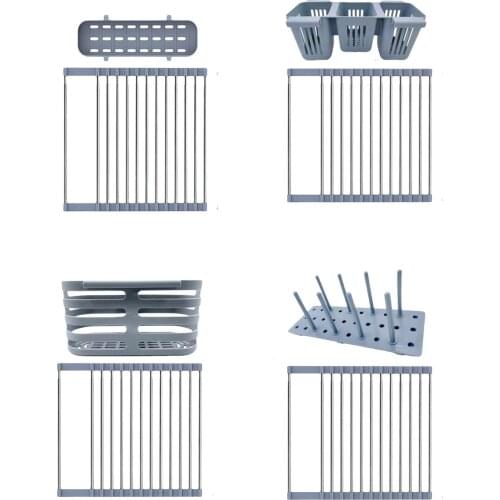 Roll Up Dish Drying Rack Sink Drain Rack Shelf Basket Bowl Sponge Holder Dish Drainer Dryer Tray Kitchen Storage Suitable