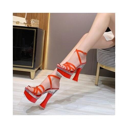 Gladiator Summer Walking Show Artifact Model high-heeled Shoes Sandals Pole Dancing 14CM Sexy Platform Transparent Female Shoes