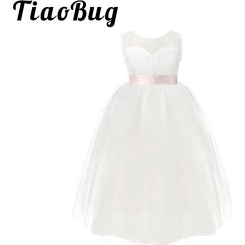 TiaoBug Kids Girls White Backless Flower Girl Dresses Birthday Party Princess Dress Tulle Pageant Dress 2-12