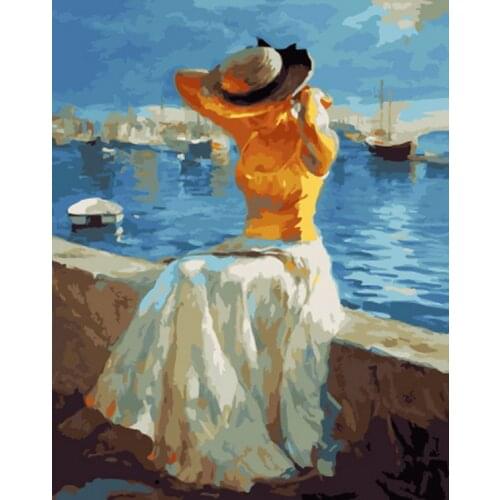 Frameless diy picture oil painting by numbers wall decor painting on canvas for home decor 4050 sitting