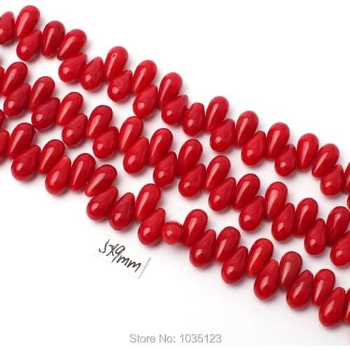 High Quality 5x9mm Smooth Natural Red Color Coral Drop Shape Gems Loose Beads Strand 15" DIY Creative Jewellery Making w3041
