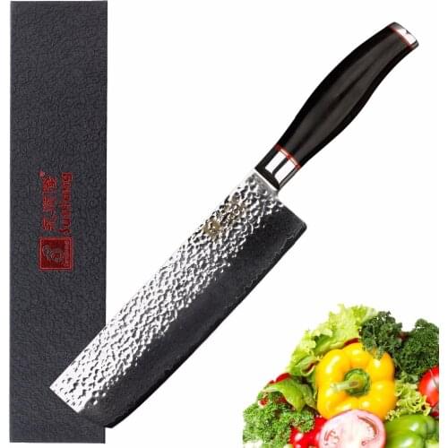 Sunlong Nakiri 6.5 inch Usuba Japanese Hammer Damascus Steel Meat Cleaver Vegetable Knives Natural Ebony Wood Handle