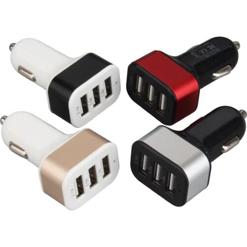 High Quality 3 USB Port Phone Charger Car Charger Adapter 5V Fast USB Charge 2.1A 2A 1A for Car Smart Phone GPS 100pcs