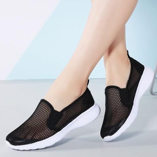 Women Shoes Summer Breathable Air Mesh Womens Sneakers Slip on Shoes Light Weight Solid Black Loafers Shoes Ladies