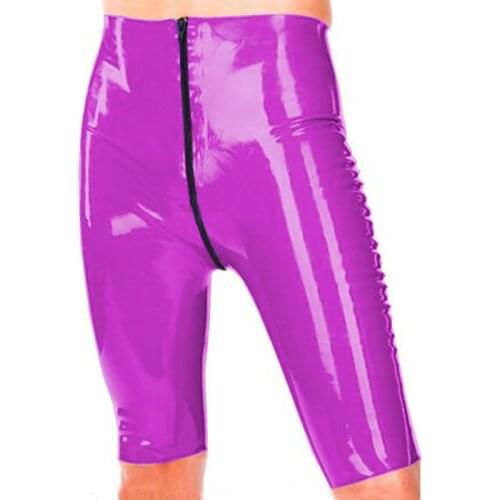 2021 Plus Size Candy Colors Short Pants PVC Front Zip High Pants Faux Leather Short Pant 7XL Elastic Fluorescent for Women