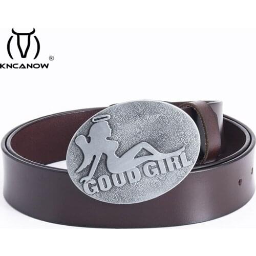 Womens Belt Classic Retro Good Girl Buckle Luxury Real Genuine Leather Female Waist Belt Gift High Quality Feminine Dress Strap