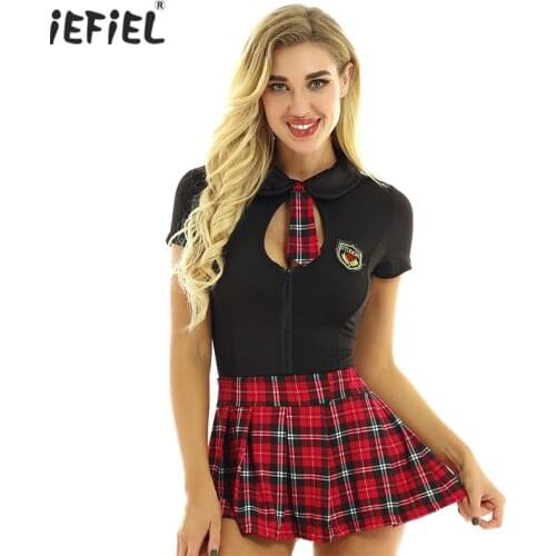 Womens Naughty Lingerie Cosplay Schoolgirl Costume Crossdresser Sissy Outfit Uniform Sexy Short Sleeves Students Erotic Costumes
