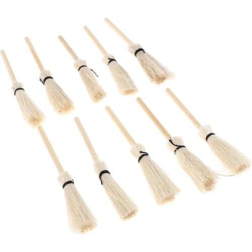 10Pieces Mini Long Handle Besom Broom Wooden Sweeping Set for 1/12 Dollhouse