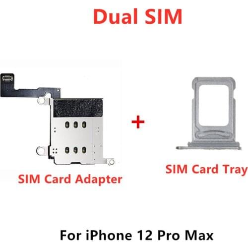 10pcs/Lot Dual Sim Card Tray Socket Reader connector Holder Slot Flex Cable Repair Parts For iPhone 12 Pro Max