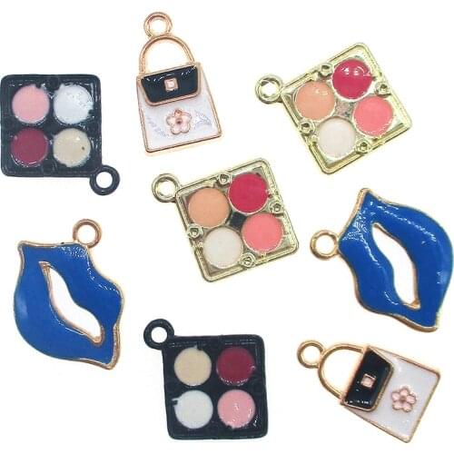 10pcs/lot Eyeshadow Palette Bag Enamel Enchanting Blue Lips Charm For DIY Earring Necklace Bracelet Jewelry Making Accessory New