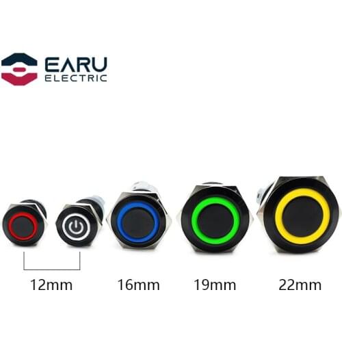 12/16/19/22mm Oxidized Black Waterproof Metal Push Button Switch Latching Momentary LED Light Power Switch 5V 12V 24V 220V
