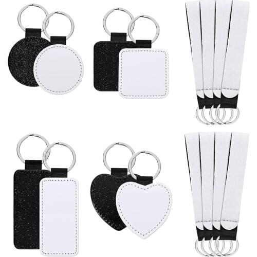 16 Pcs Sublimation Keychains Blanks Kits and Blank PU Wristlet Lanyard Sublimable DIY Heat Transfer for Tags