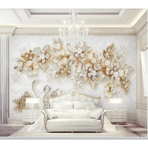 Papel de parede Luxury flower soft pack 3d stereo swan jewelry wallpaper,living room tv bedroom wall papers home decor mural
