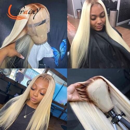 Ombre 13x6 HD Transparent Blonde Lace Frontal Human Hair Wigs Colored Straight Remy Wig Pre Plucked Bleached Knots