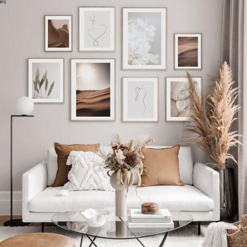 Abstract Line Female Canvas Poster Nordic Rose Print Desert Landscape Painting White Flower Picture Modern Living Room Decor