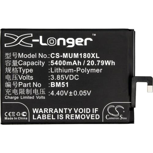 Cameron Sino 5400mAh Battery for Xiaomi M1804E4A M1804E4C M1804E4T Mi Max 3 Mi Max 3 Dual SIM TD-LTE,BM51