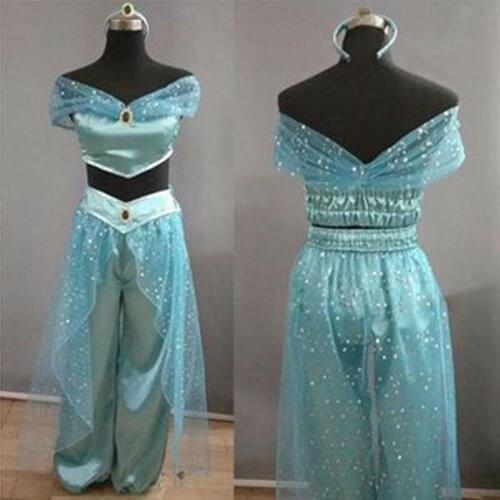 Aladdin Jasmine Princess Cosplay Women Girl Outfits Fancy Dress Up Party Costume