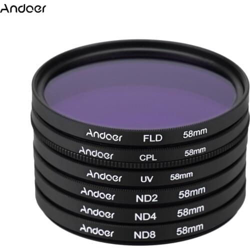Andoer 58mm UV+CPL+FLD+ND2/4/8 Photography Filter Kit Ultraviolet Circular-Polarizing Fluorescent Filter for Nikon Canon DSLRs