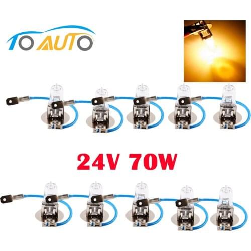 10 pcs H3 24V Halogen Bulbs Car Headlight 70W Quartz Glass High Power Auto Headlamp 3000K Yellow