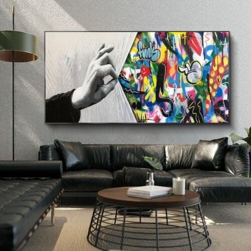 Graffiti Art Hands Catch The Curtain Canvas Paintings on The Wall Art Posters and Prints Modern Street Art Wall Cuadros Pictures