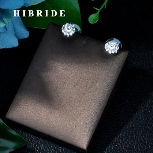 HIBRIDE 2017 Trendy Style AAA Cubic Zircon Earrings White Gold Color Men Women Stud Earrings E-124