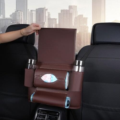 PU Leather Car Storage Bag Stowing Tidying Multifunction Folding Seat Hanging Bag Car Organizer Tissue Boxes