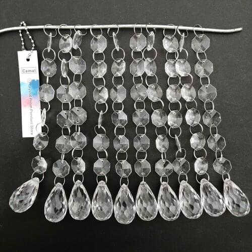 Camal 60pcs 16.3cm 32mm Waterdrop Pendant Acrylic Crystal Octagon Bead Garland Chain Chandelier Lamp Party Curtain Wedding DIY