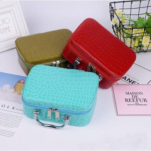 Korean Version of The Stone Patterned Makeup Box with Mirror Ladies Cosmetics Storage Box Square Zipper Tote Makeup Bag