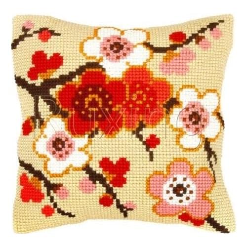 Latch Hook kits Pillow Red Flower Diy Handmade Printed Canvas Cushion Flower Kits DIY Unfinished accessories