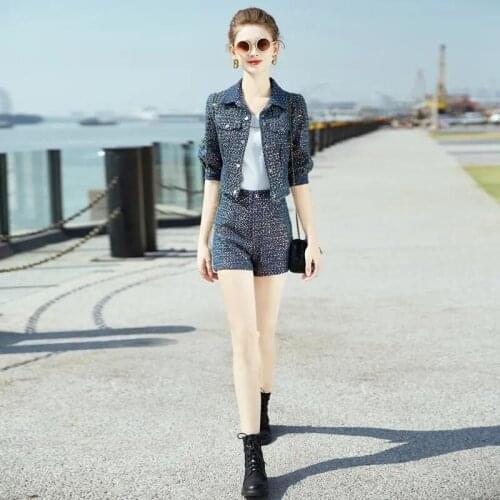 Summer Two-Piece Sets New Sequined Five-Point Sleeve Jacket Western Style Shorts Fashion Suits Female
