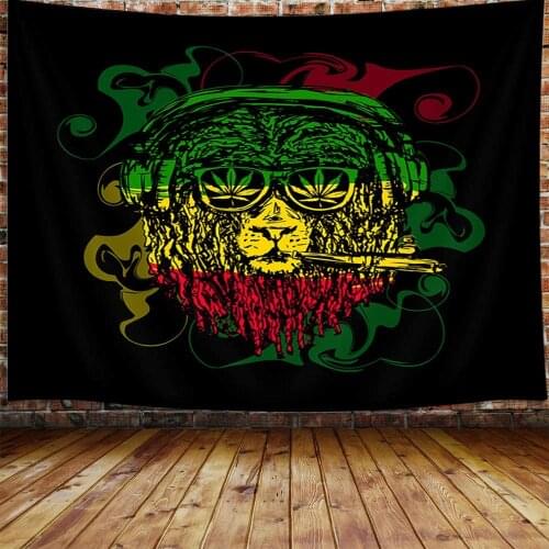 Rasta Lion Tapestry Wall Hanging, Hippie Art Lion Weed Watercolor Animal Premium Home Art Decor
