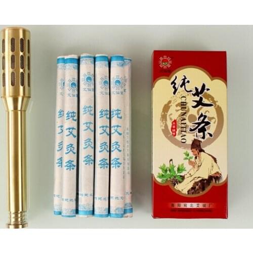 Copper moxibustion rod moxibustion box portable barrel tank with 10 pcs moxa stick moxibustion massage tools