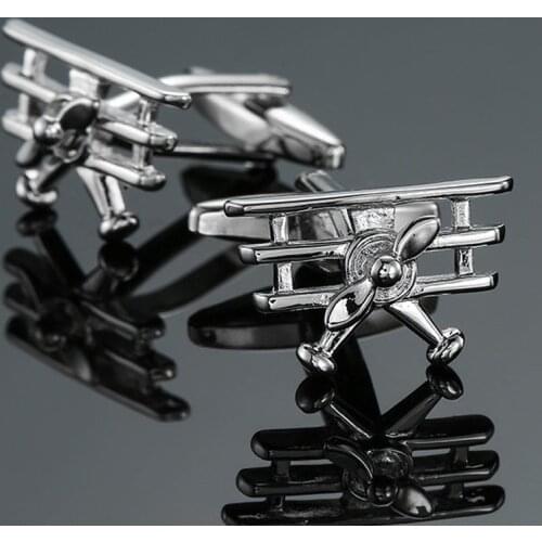 Metal aircraft cuff links new jewelry high quality pilot cuff links mens shirt suit pin badge for fathers Day gift