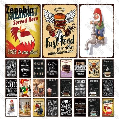 Coffee Metal Sign Tin Signs Fresh Eggs Vintage Plauqes Metal Poster Decorative Tin Plate for Bar Kitchen Decor Wall Stickers