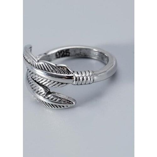 New retro feather finger rings for women gold color personality adjustable ring s open joint ring female jewelry gifts