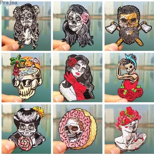 Prajna Witch Patch Punk Skull Patches For Clothing Skull Witch Patch Iron On Embroidered Patches For Clothes Stripe For Jacket