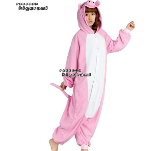 Animal Pajamas Pink Pig Fleece Adult Female Halloween Cartoon Unisex Onesies Pajamas Halloween Party Raccoon Kigurumi Boy