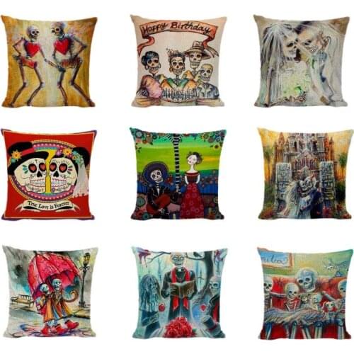Sugar Skull Throw Pillow Cover Mexican Style Flowers Wedding Gifts Art Painted Home Decor Outdoor Day Of The Dead Cushion Covers